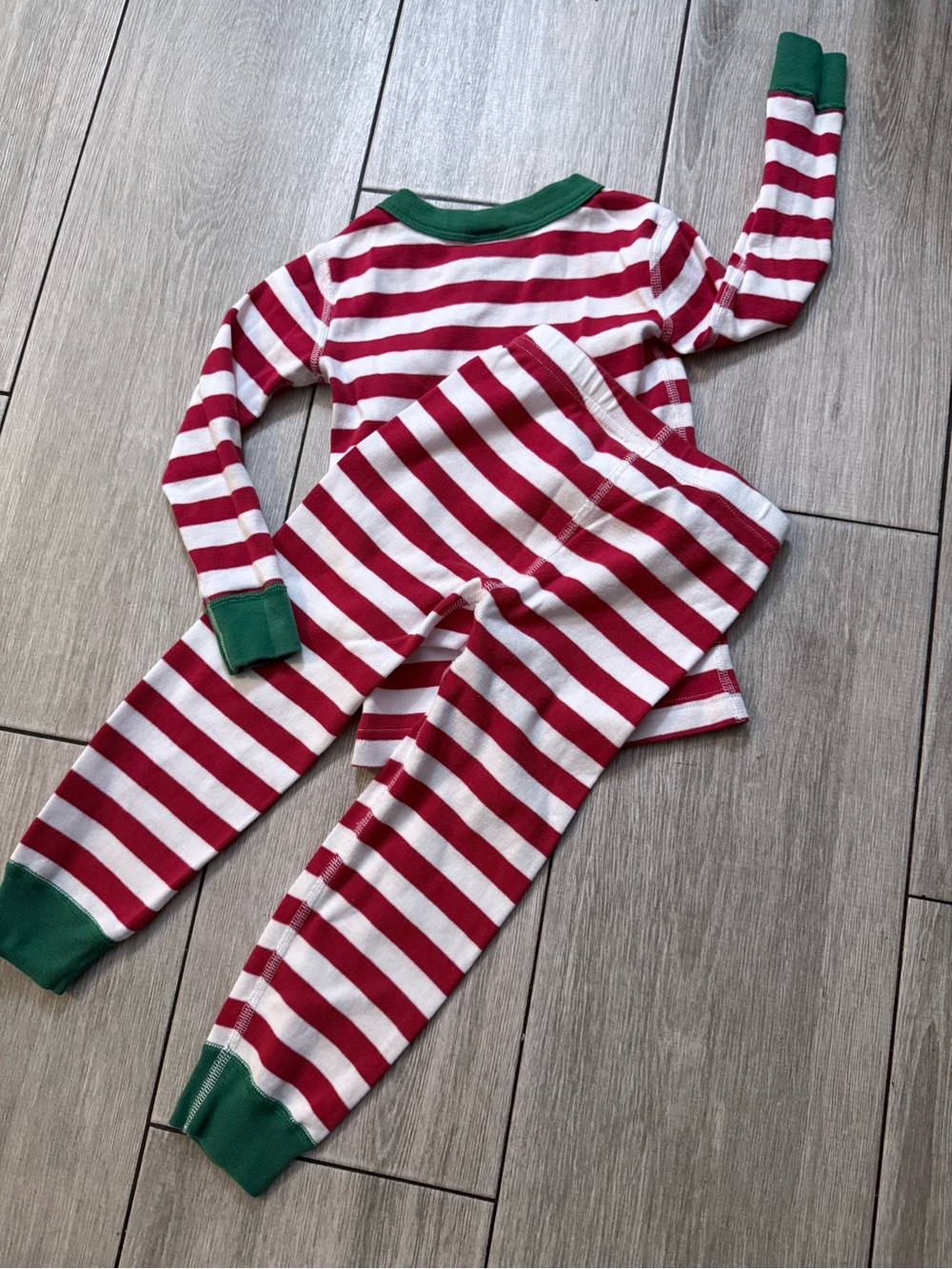 Hanna Andersson 2 pc Red & White Striped Long Sleeve Top with Green Trim